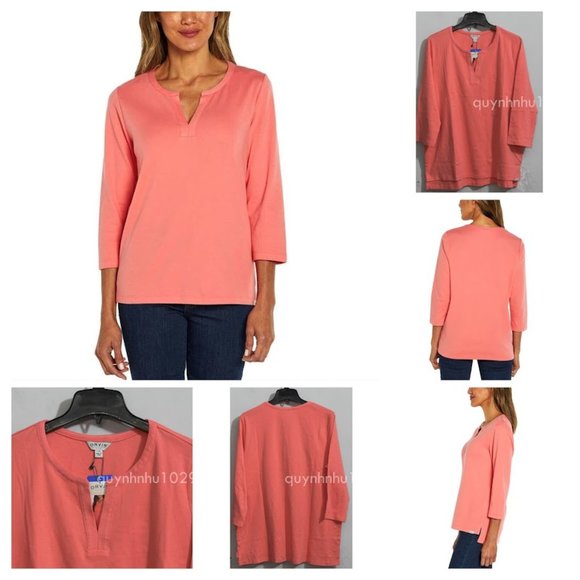 Orvis Tops - Orvis Ladies' ¾ Sleeve Split Neck Pima Cotton Top.
